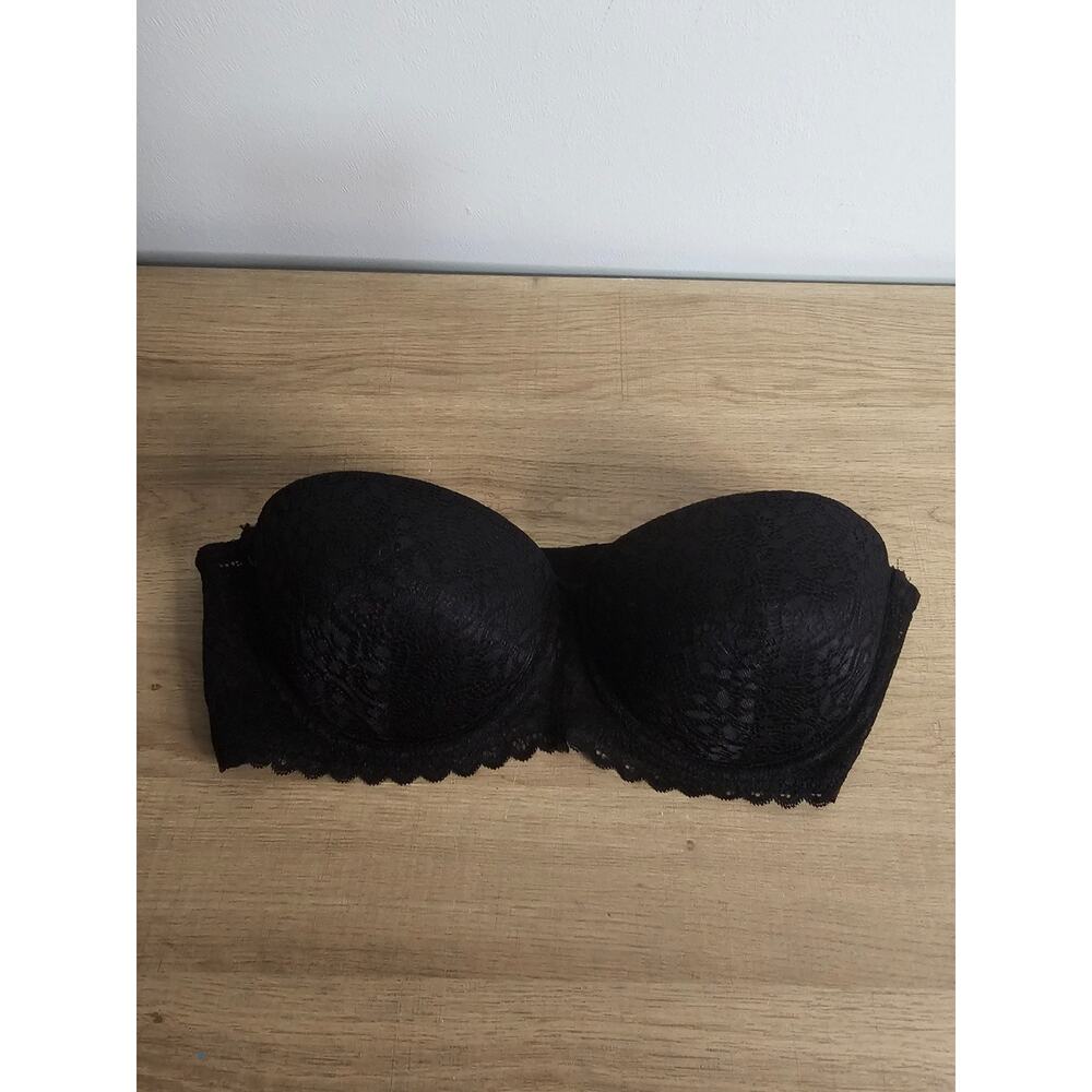 Kathy Kiss & Tell Black Lace Strapless Bra Sz 36D WORN ONCE